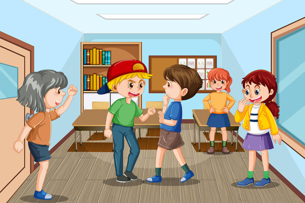 School bullying with student cartoon characters illustration - Vector, Image