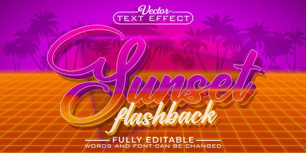 Retro 80 's Shiny Sunset Flashback Vector Editierbarer Texteffekt Te - Vektor, Bild