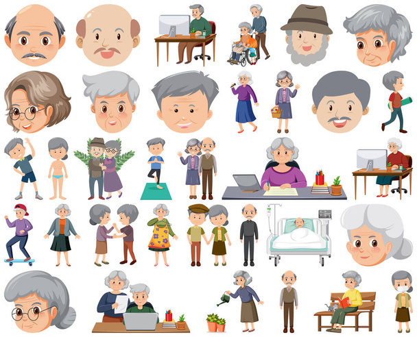 Colección de iconos de personas mayores ilustración - Vector, Imagen