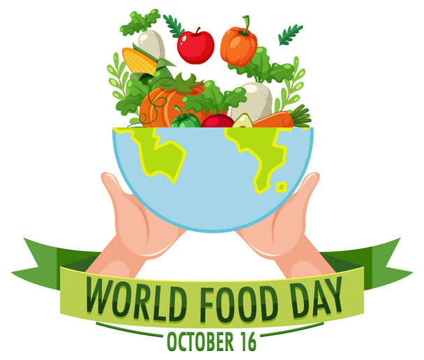 Текст Всемирного дня продовольствия с иллюстрацией элементов питания - Вектор,изображение