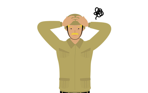 Senior Male Soldier Pose, Worry with your head - Vector, Image