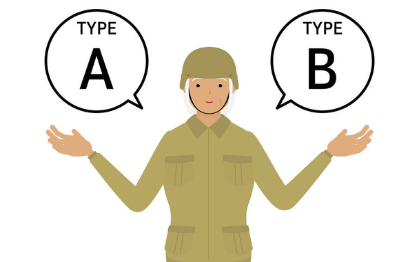 Senior Female Soldier Pose, Suggesting A and B - Vector, Image