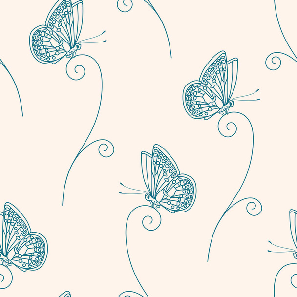 Naadloze vlinder herhalen patroon, gemeenschappelijke blauwe illustratie, herhalen achtergrond - Vector, afbeelding