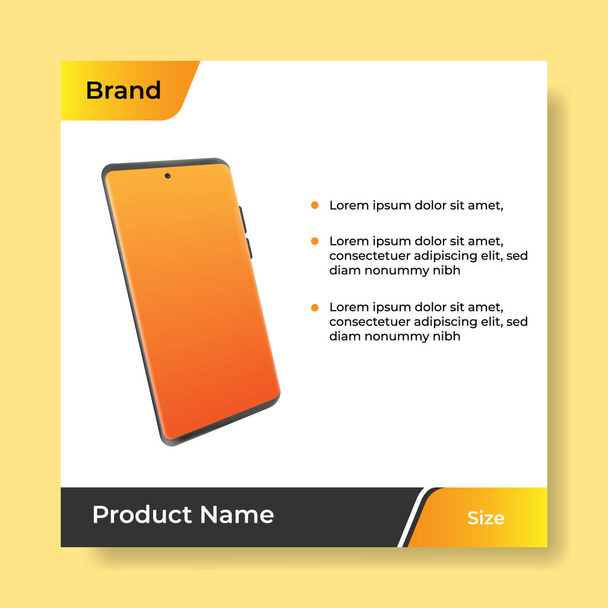 Layout de banner de mídia social quadrado geométrico, exibição de plano de fundo do produto para anúncios modelo de venda de comércio em gradiente de cor laranja amarela. desenho vetorial - Vetor, Imagem