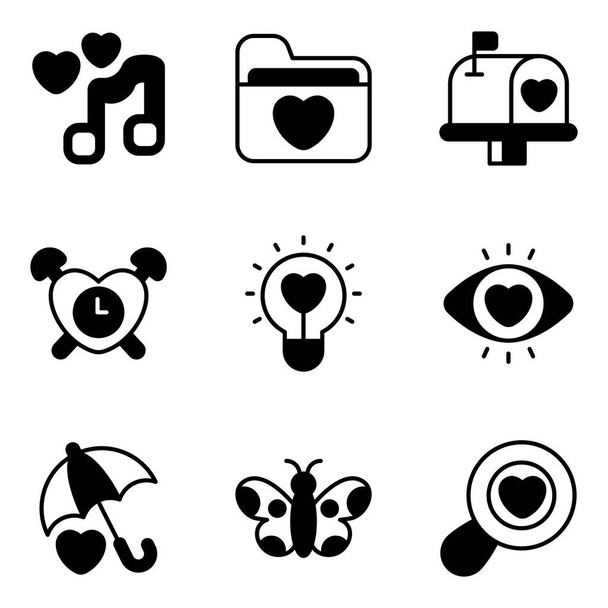 Set schwarzer Vektor-Symbole für Valentinstag, moderner Vektor-Smooth-Stil, für Web-Anwendungen oder mobile Anwendungen   - Vektor, Bild