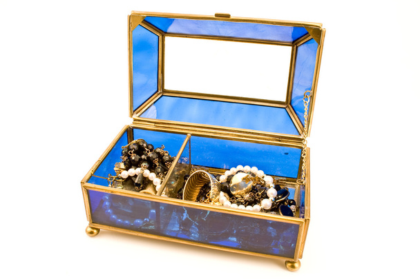 Caixa de jóias de vidro azul
 - Foto, Imagem