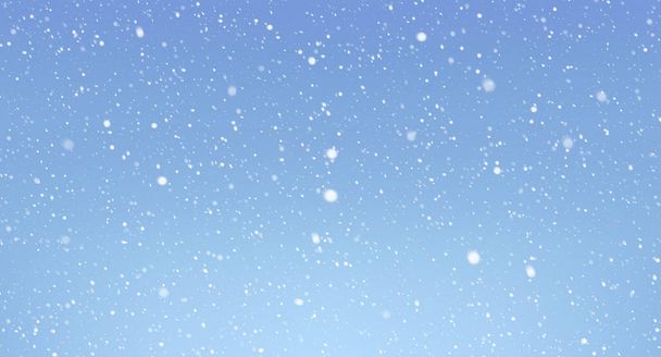 Vetor nevasca pesada, flocos de neve em diferentes formas e formas. Elemento floco frio branco no fundo azul. Flocos de neve, pano de fundo nevado. Flocos de neve brancos voando no ar - Vetor, Imagem