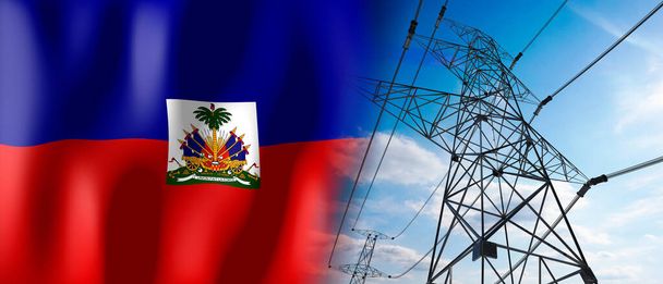 Haïti - drapeau du pays et pylônes électriques - Illustration 3D - Photo, image