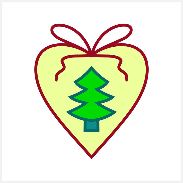 Kurdeleli Xmas kalbi. Aşk el çizimi ikonu. Doodle Noel ağacı. Çizim vektör çizimi. EPS 10 - Vektör, Görsel
