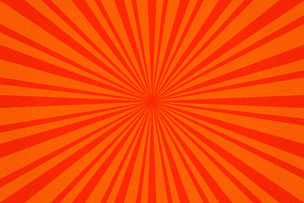 Grainy Orange Sunburst Pattern Hintergrund. Vibrierende Radialstrahlen geometrische Illustration - Foto, Bild