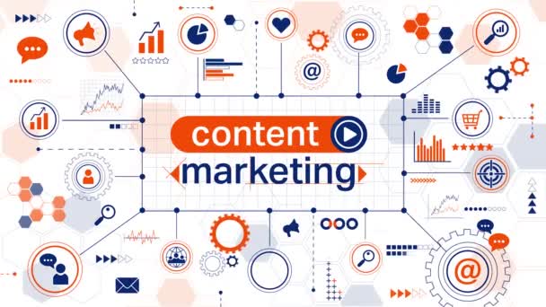 Content marketing animation. Marketing network concept with text, icons, charts and infographic elements on white background - Footage, Video