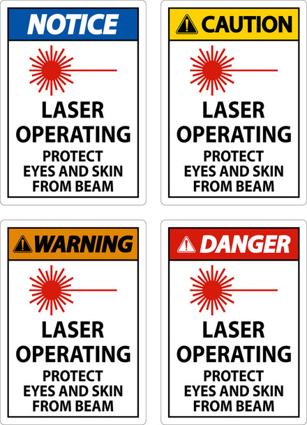 Laser-Operationen schützen Augen und Haut vor Strahlenzeichen - Vektor, Bild