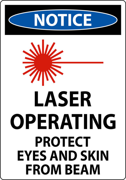Observe que el funcionamiento del láser protege los ojos y la piel del signo de haz - Vector, Imagen