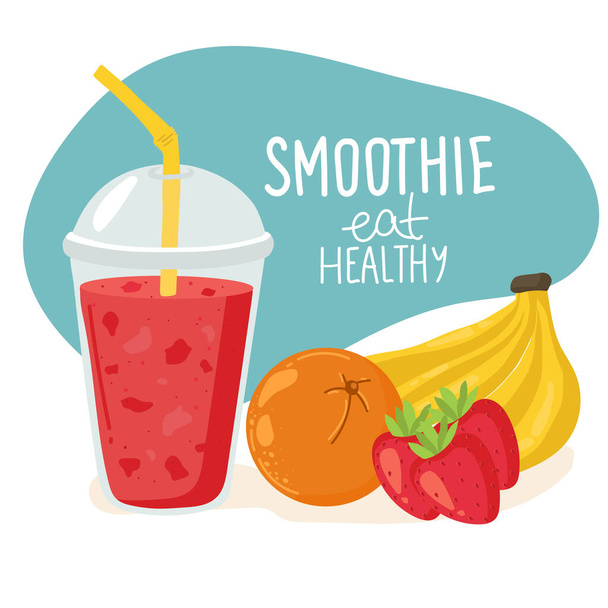 Template with hand drawn jar with smoothie in bright colors - Vector, Imagen