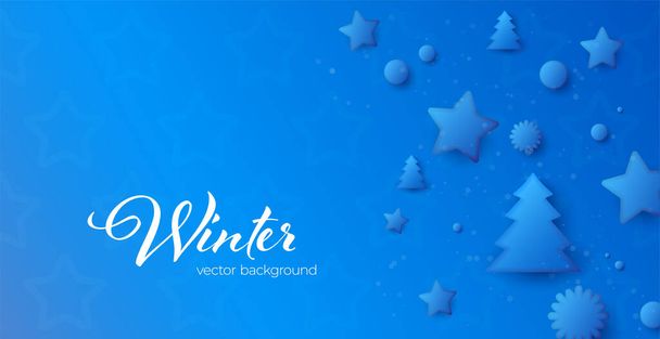 Fondo de invierno abstracto azul con símbolos navideños y espacio de copia para su texto - ilustración vectorial - Vector, imagen