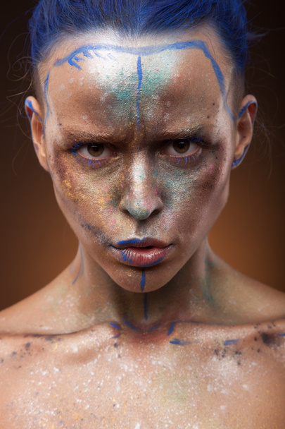 Emotional girl with creative face art - Фото, изображение