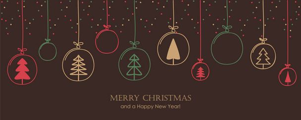 Vánoční přání s jedlovými stromky koule závěsné dekorace vektorové ilustrace EPS10 - Vektor, obrázek