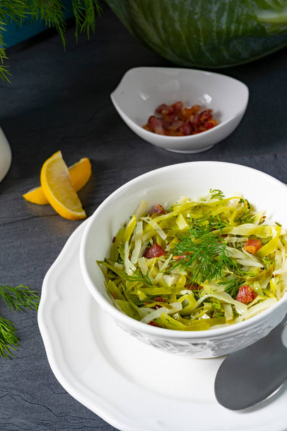 White cabbage with dill and diced bacon - Foto, immagini