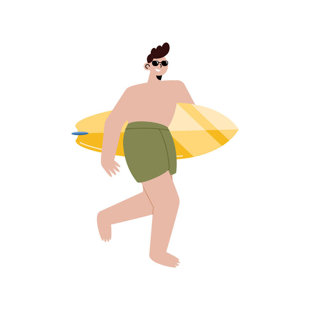 jonge man met surfboard karakter - Vector, afbeelding