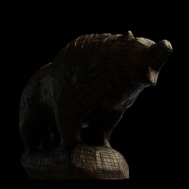 Une sculpture rugueuse en terre cuite et fer renforcé représentant ours dans la lumière dramatique sombre représentant les tendances opposées des marchés financiers - rendu 3D - Photo, image