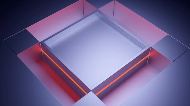 Végtelen optikai illúzió négy kis kockával, melyek ritmikusan mozognak a nagyobbik körül. Tervezés. Hipnotikus geometriai animáció - Felvétel, videó