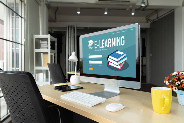 E-learning website with modish sofware for student to study online on the internet network - Foto, Imagem