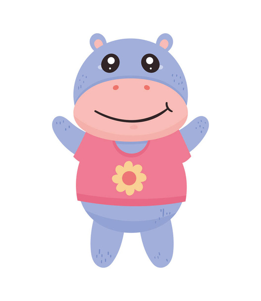 cute hippo kawaii animal icon - Вектор,изображение