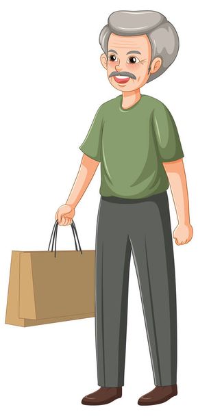 Senior homme tenant sac à provisions illustration - Vecteur, image