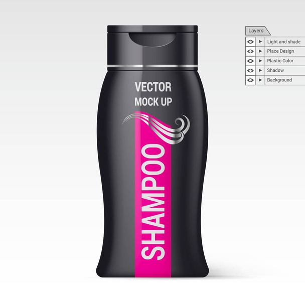 Black Plastic Bottle Shampoo Isolated on White Background Vector Layer Mock up - Vektori, kuva