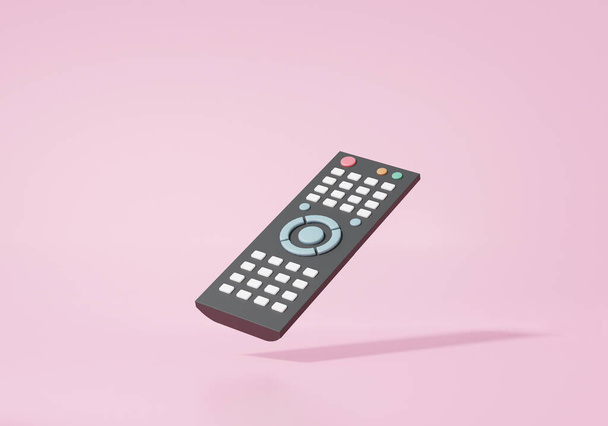 Дистанционный черный значок управления мультфильмом в минимальном стиле на розовом фоне, подключение к телевизору, баннер, пространство для копирования, 3D рендер. иллюстрация - Фото, изображение