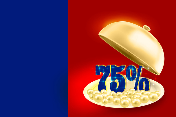 Golden service tray revealing blue 75 percents symbol - Photo, Image
