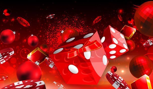 Casino Christmas dice and red balls floating illustration - Photo, Image