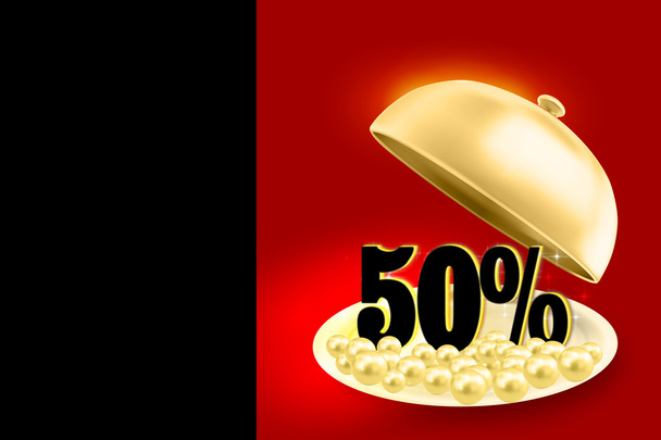 Golden service tray revealing black 50 percents - Photo, Image