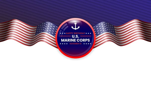 US marine corps anniversaire fond de carte design avec le drapeau américain agitant et l'espace de copie. Convient pour l'événement d'anniversaire du corps de marine américain - Vecteur, image