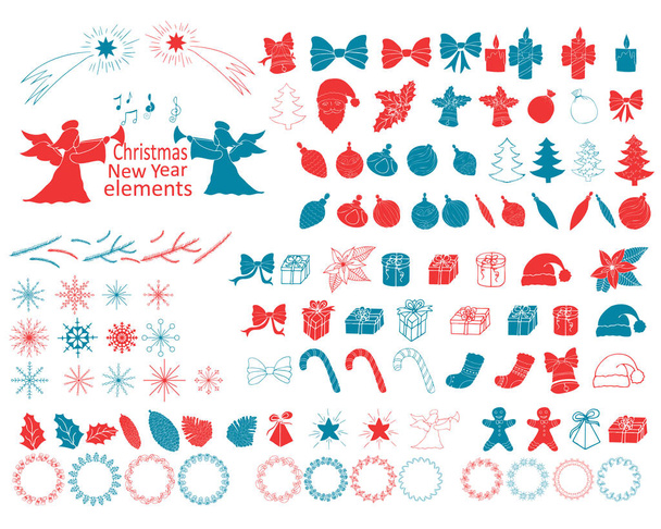 新年とクリスマスのアイコンの大規模なセット。手描き。新年の物語のために使用することができます,ブロガーのための,写真家や装飾家 - ベクター画像