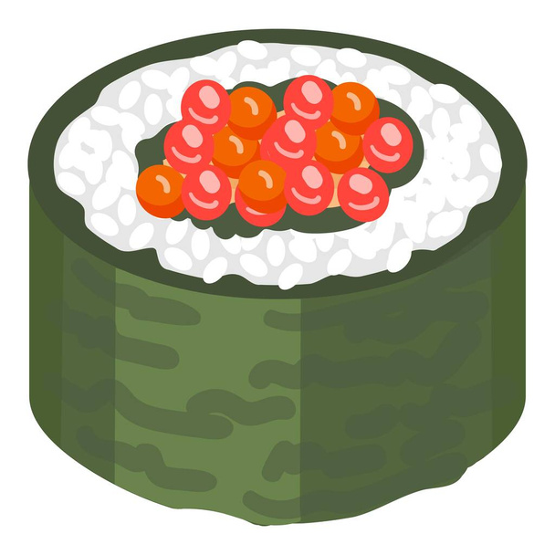 Asian sushi roll icon cartoon vector. Salmon food. Caviar dish - Vector, Image