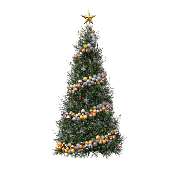 Weihnachtsbaum mit Dekorationen isoliert auf weißem Hintergrund - Foto, Bild