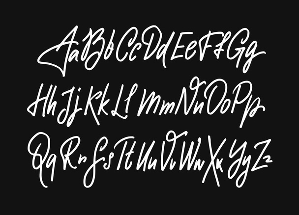 White color modern brush calligraphy alphabet. Vector illustration art isolated on black background. - Vector, Image