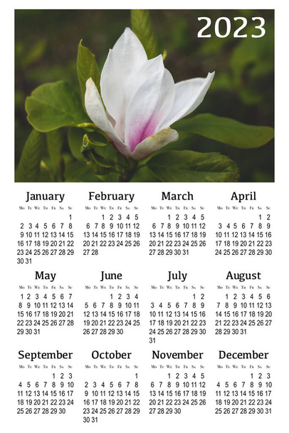 Botanický kalendář na rok2023. Vertikální stěna kalendář, týden začíná pondělí. - Fotografie, Obrázek