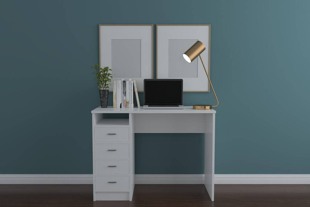 Workstation Frame work place studay table and Screen Mockup  - 写真・画像