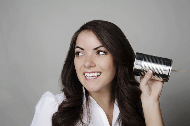 Woman on tin can string phone - Photo, Image