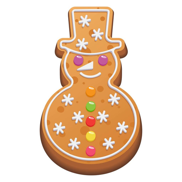 Mézeskalács Hóember karácsonyra. Édes festett házi sütik a téli ünnepekre. Vektorillusztráció. - Vektor, kép