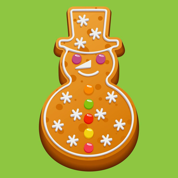 Karácsonyi mézeskalács hóember. Házi készítésű téli sütik cukormázzal és lekvárral. Vektorillusztráció. - Vektor, kép
