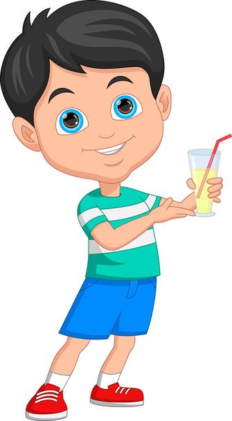 cartoon little boy with a drink in a glass - Vector, Image