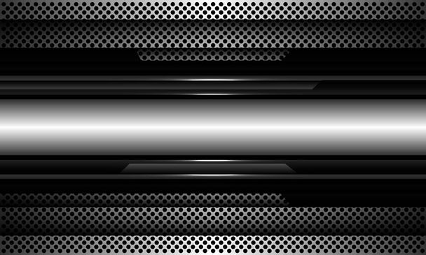 Abstraktní stříbrný banner černá čára kyber geometrický kruh mesh vzor design ultramoderní pozadí textura vektor - Vektor, obrázek