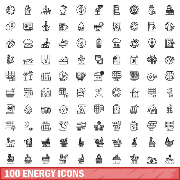 100 energy icons set. Outline illustration of 100 energy icons vector set isolated on white background - Vector, Image
