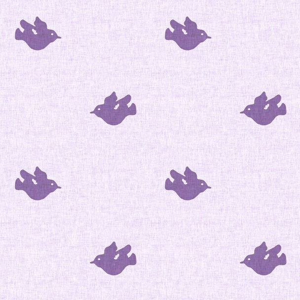 Gender neutral bird in sky seamless raster purple background. Simple whimsical 2 tone pattern. Kids nursery wallpaper or scandi all over print - Photo, Image