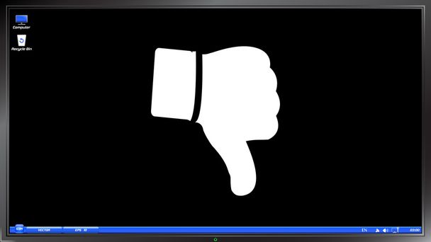 Ruka s palcem dolů ikony na obrazovce monitoru - Vektor, obrázek