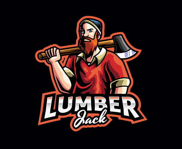 Lumberjack mascotte logo ontwerp. Vector illustratie houthakker met bijl. Logo illustratie voor mascotte of symbool en identiteit, embleem sport of e-sport gaming team - Vector, afbeelding