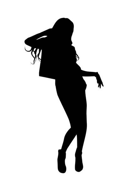 чёрный контур девушки-кокетки
 - Вектор,изображение